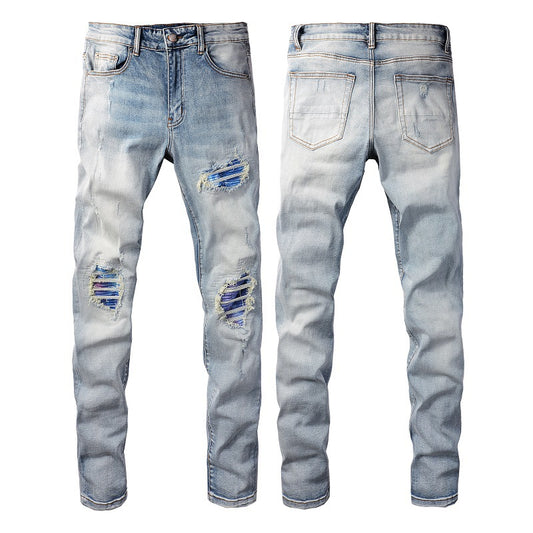 Light Blue Broken Hole Gradient Jeans