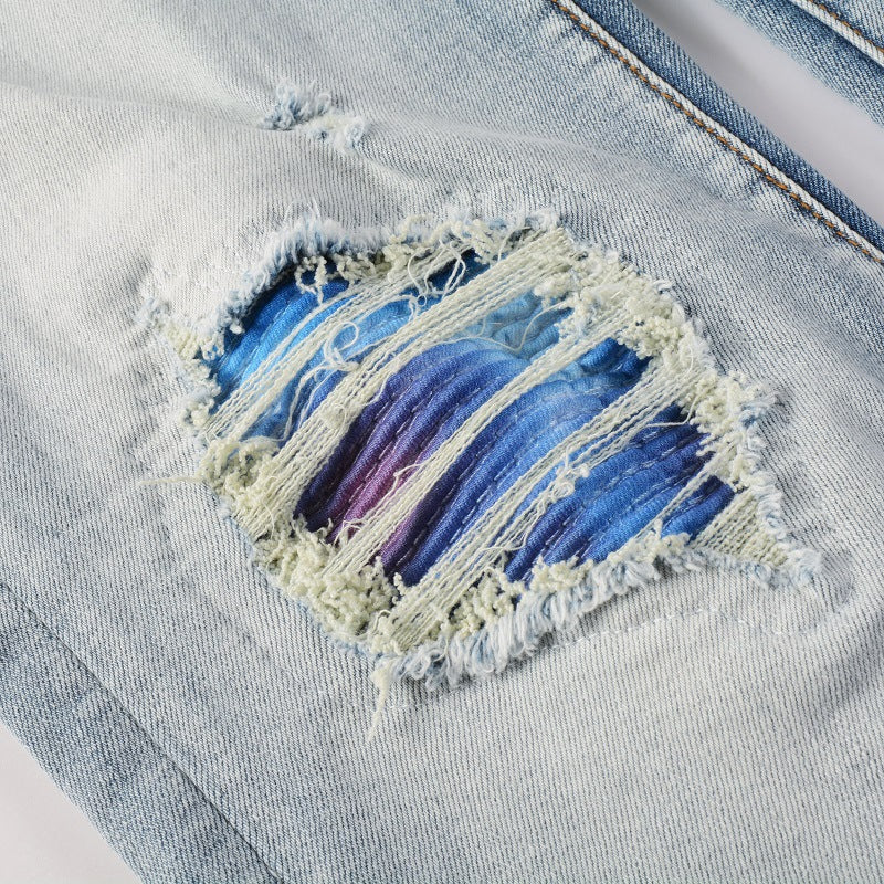 Light Blue Broken Hole Gradient Jeans