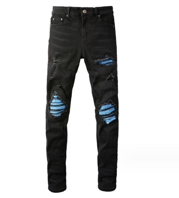 Men's Patch Fitted Distressed Jeans