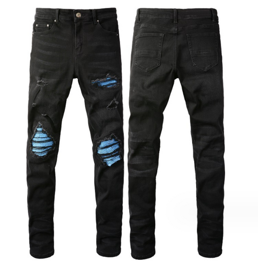 Men's Patch Fitted Distressed Jeans
