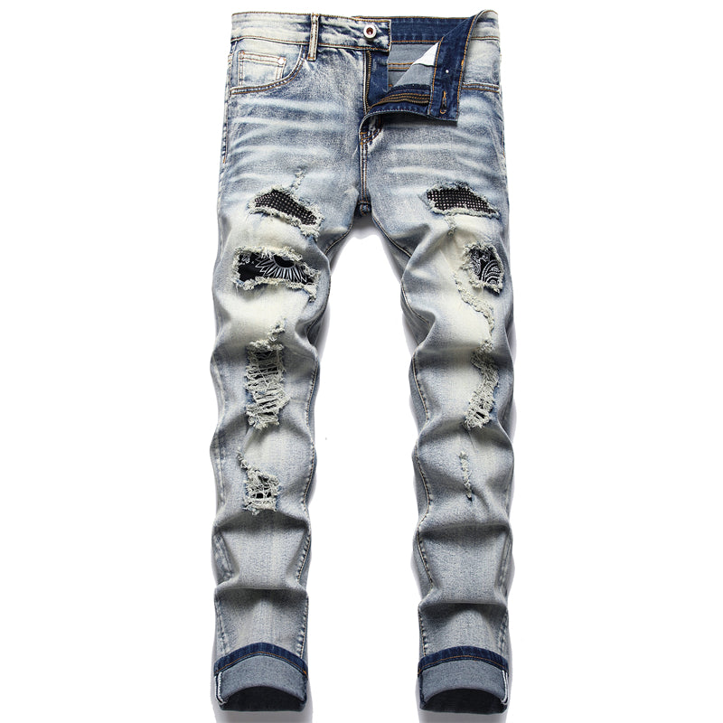 Men’s Paisley Print Patch Jeans